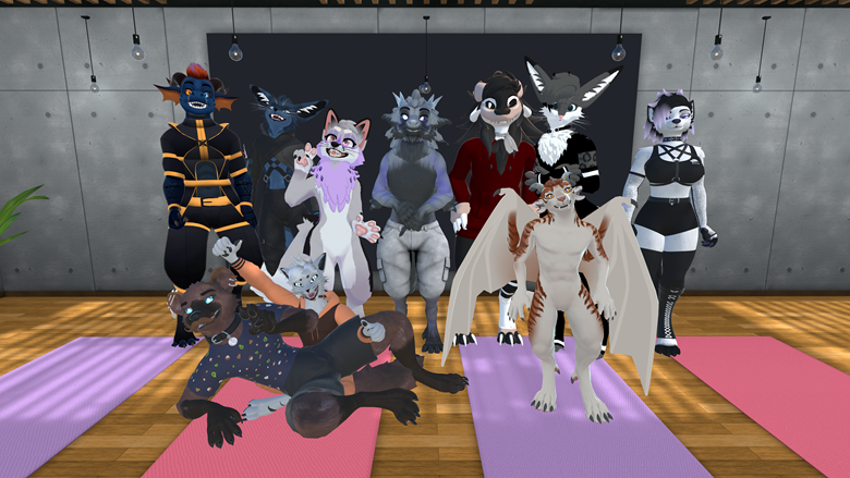 A VR Yoga group on their mats during a live session